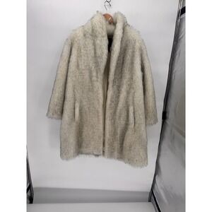 Vintage Tally Ho Outerwear White/gray Faux Fox Fur Mid-Length Jacket Sz M Granny